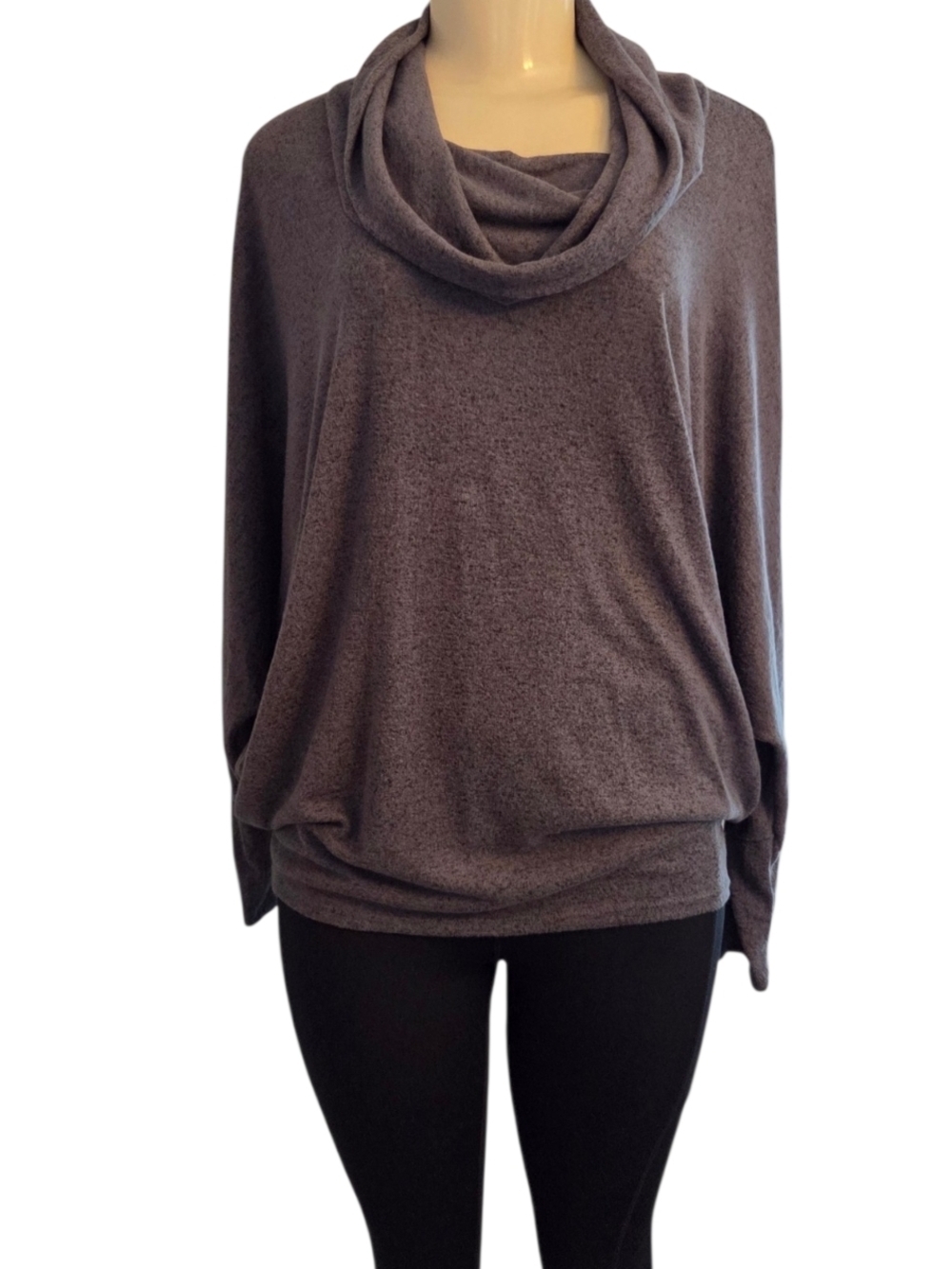 ENTI Cowl Neck Dolman Sleeve Sweater Top Gray Soft Knit - Picture 2 of 4